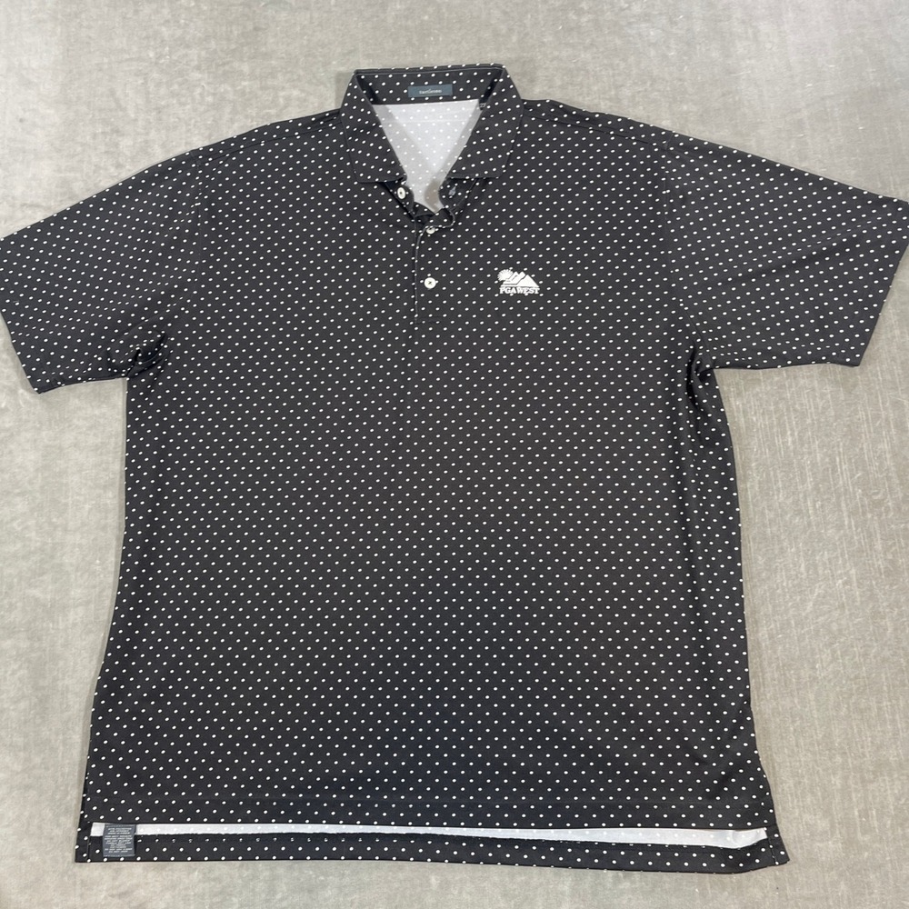 Turtleson PGA TOUR Men's 2XL Black White Polka‎ Dot Golf Polo Shirt